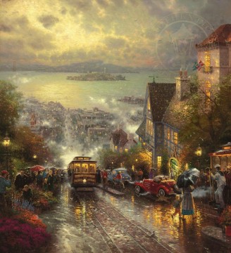 ハイド・ストリート・アンド・ザ・ベイ サンフランシスコ トーマス・キンケード Oil Paintings